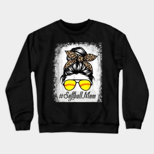 Bleached Softball Mom Life With Leopard and Messy Bun Player Crewneck Sweatshirt